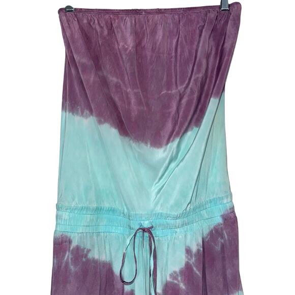 Gypsy 05 Y2K Silk Aqua Purple Tie Dye Strapless Tube Maxi Dress Size XS - Picture 3 of 14